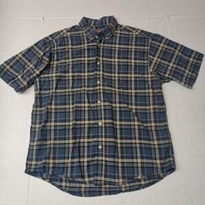 Caribou Creek Shirt Men's Size L Blue Beige Plaid Cotton